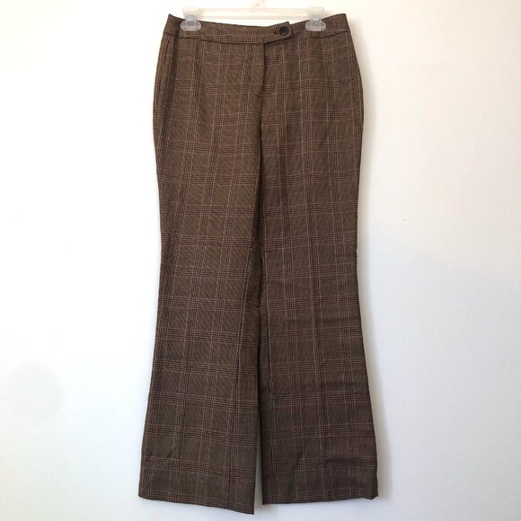 JONES NEW YORK JNY Tan Brown Burgundy Maroon Plaid WOOL Blend Dress Pants PETITE - Picture 1 of 10